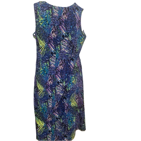 Attitudes Purple Abstract Midi Dress Stretch Knit A Line Shift 2XP Tropical - Picture 4 of 7